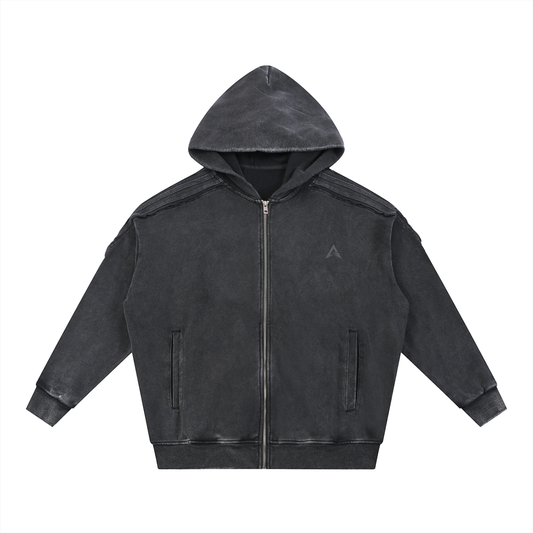 Anti Muse Raw Edge Zip Logo Hoodie