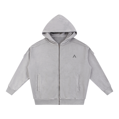 Anti Muse Raw Edge Zip Logo Hoodie